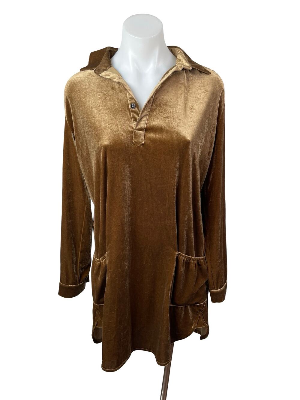 R. Vivimos Women's Brown Copper Velvet Velour Long Sleeve Shift Mini Dress Sz S